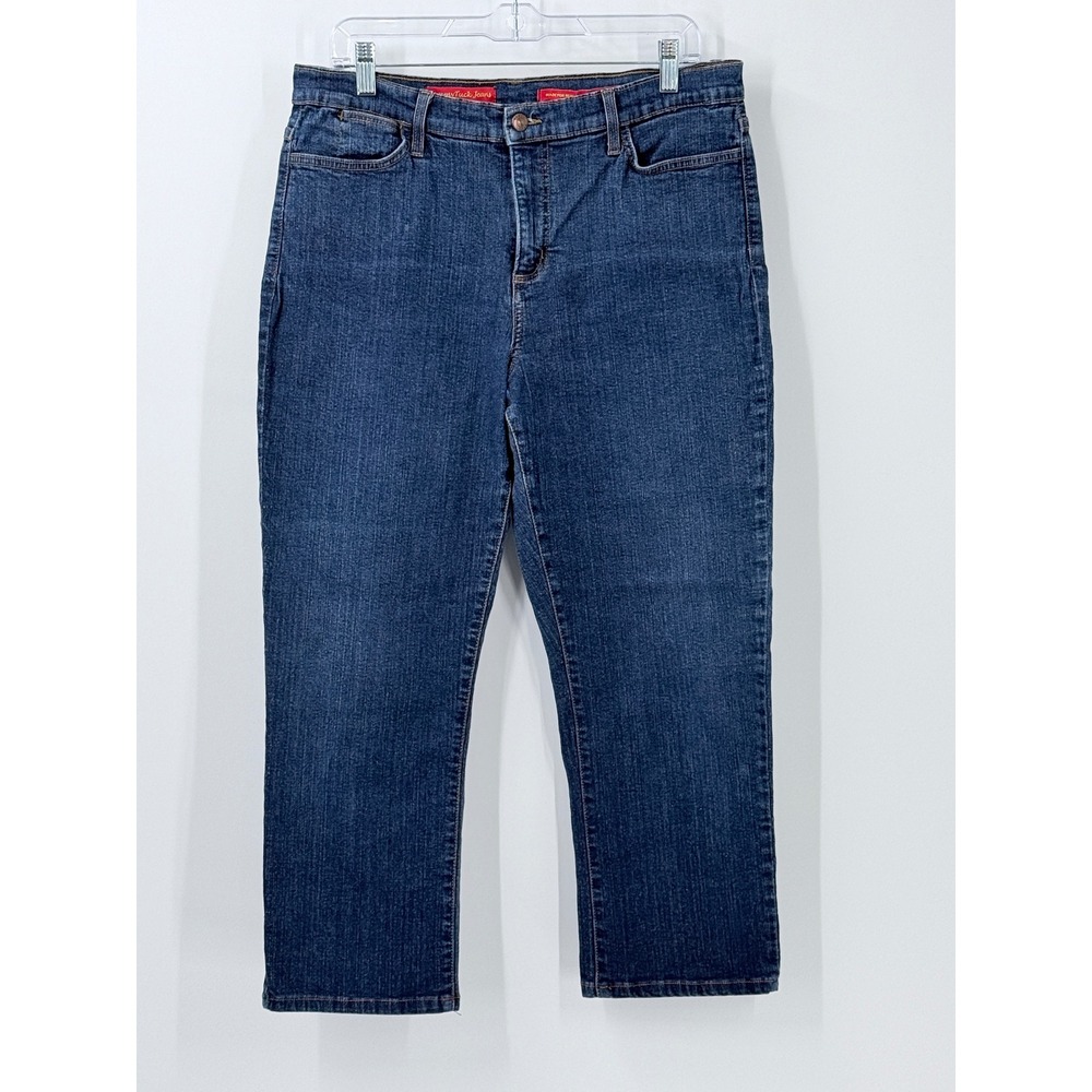 NYDJ Tummy Tuck Jeans Womens sz 14 Dark Wash Cropped Straight Leg Denim